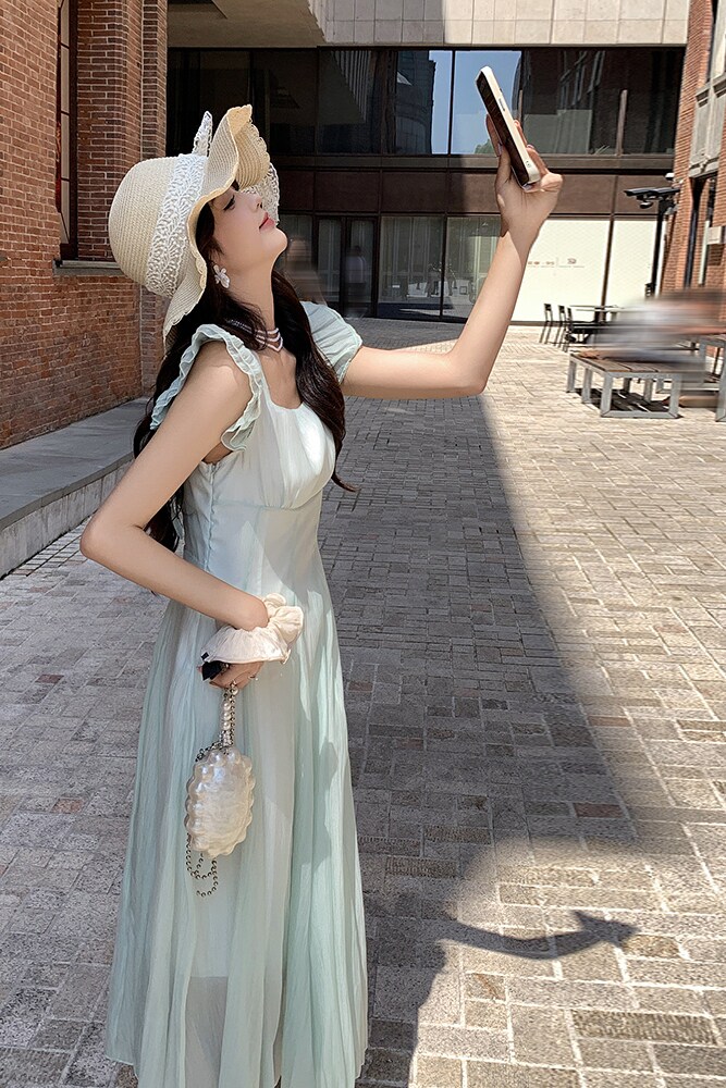 高级小众度假风薄款牛仔无袖连衣裙女夏超火好看慵懒减龄收腰长裙,女装连衣裙,浙宝222（原006）