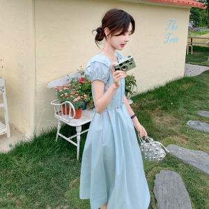 超好看夏日绝美蓝色连衣裙女2025新款气质独特漂亮海边度假风长裙图片