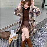 6682格子圈圈呢料毛线帽外套006-P190-K228，女装毛呢外套，浙宝222（原006）