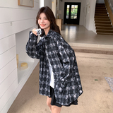 时尚复古亮闪闪撞色格子长袖衬衫女2025春季新款宽松休闲上衣外套，女装衬衫，浙宝222（原006）