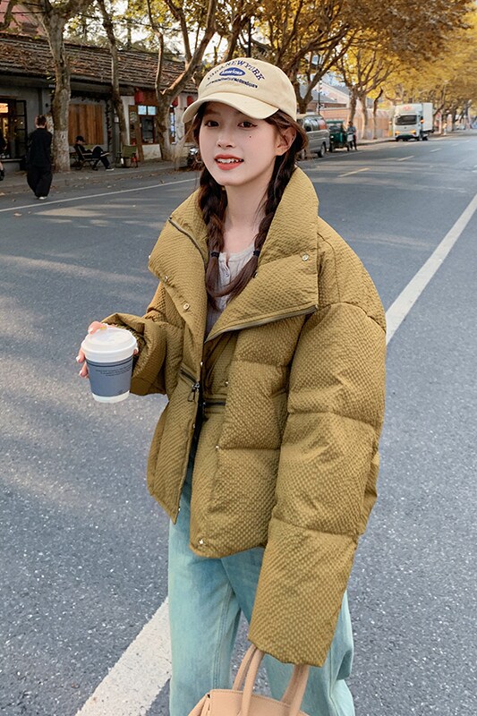 韩版学院风短款立领90羽绒服女2025年冬季新款加厚显瘦白鸭绒外套,女装羽绒服,浙宝222（原006）