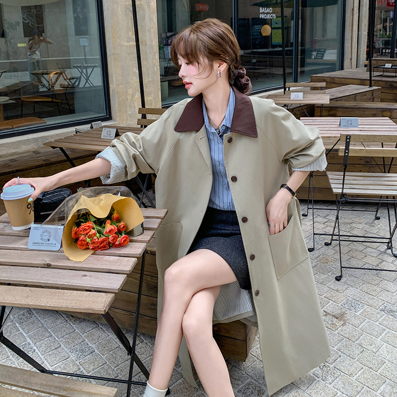 卡其色风衣外套女中长款2025春季新款韩系高级感今年流行休闲大衣,女装风衣,浙宝222（原006）