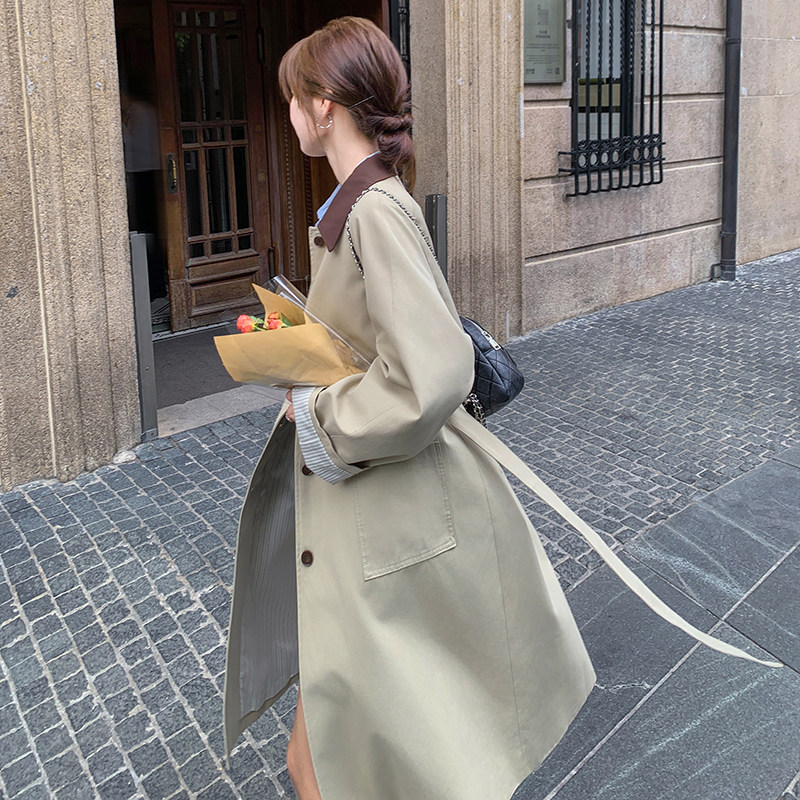 卡其色风衣外套女中长款2025春季新款韩系高级感今年流行休闲大衣,女装风衣,浙宝222（原006）