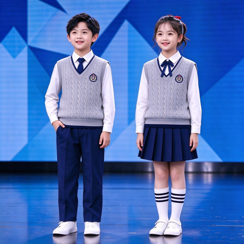 男女童学院风演出礼服套装灰色