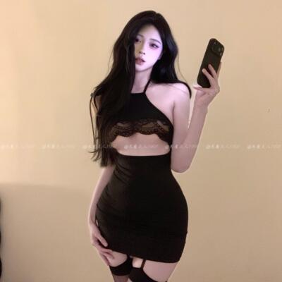 恶魔大人镂空蕾丝性感纯欲风御姐修身包臀裙开裆免脱诱人睡裙