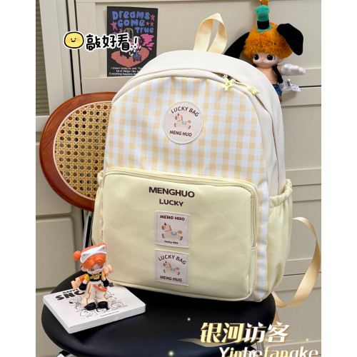 可爱格子新款书包女休闲初中生小学生百搭轻便双肩包学院风背包