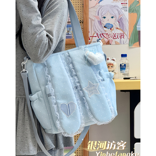 ins可爱学院兔耳朵包包学生百搭上课手提袋女生大容量单肩斜挎包