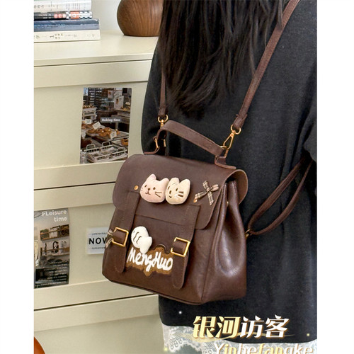 日系学院JK斜挎包书包新潮秋冬猫咪双肩包小众复古甜辣妹可爱背包