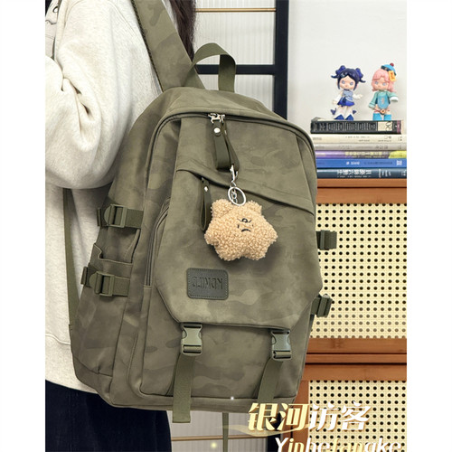 潮流工装复古中性双肩包男女休闲百搭高中生书包大学生电脑背包