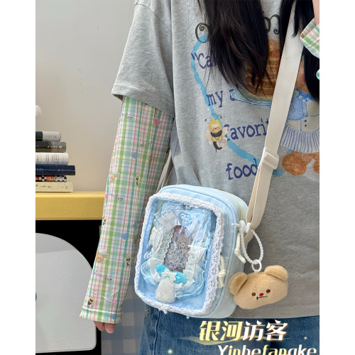 日系ins二次元花边小痛包女生扎谷透明小包包学生轻便可爱斜挎包