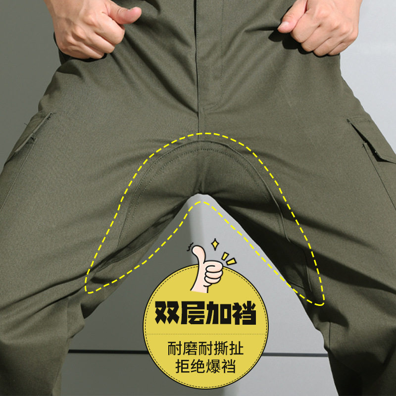 加档绿棉帆布裤子劳保多兜工裤机修电焊工作裤户外休闲迷彩裤子男