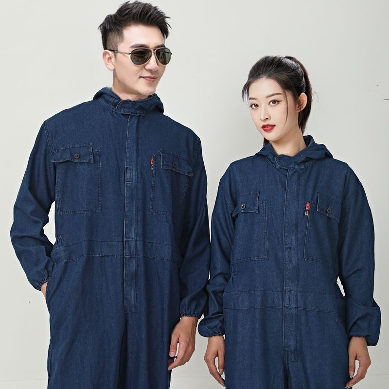 反光条牛仔连体劳保服男装