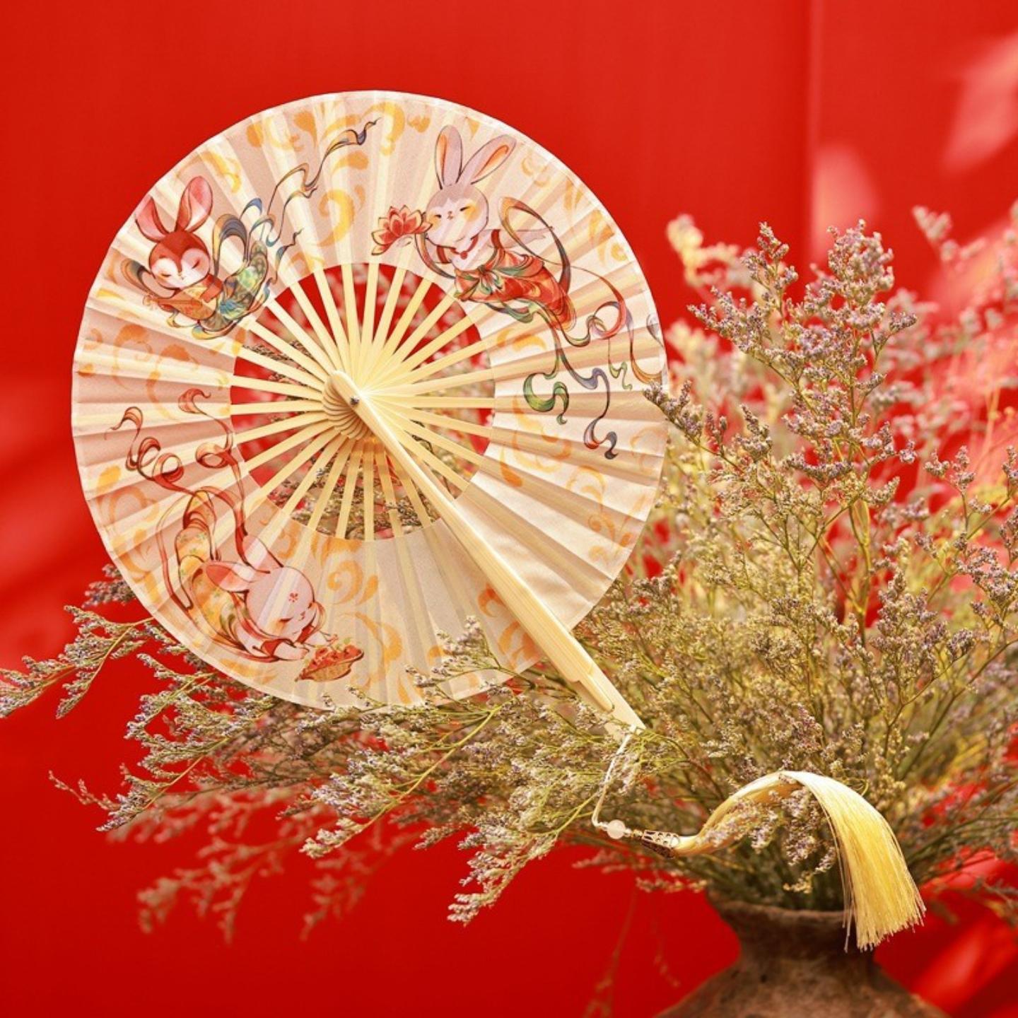 中国风绿色茉莉花蒲扇360度折叠