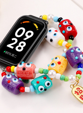 适用红米手环2表带redmi手环3多巴胺腕带小米手环8active女款时尚表链smartband9active手表透明表壳全包配件