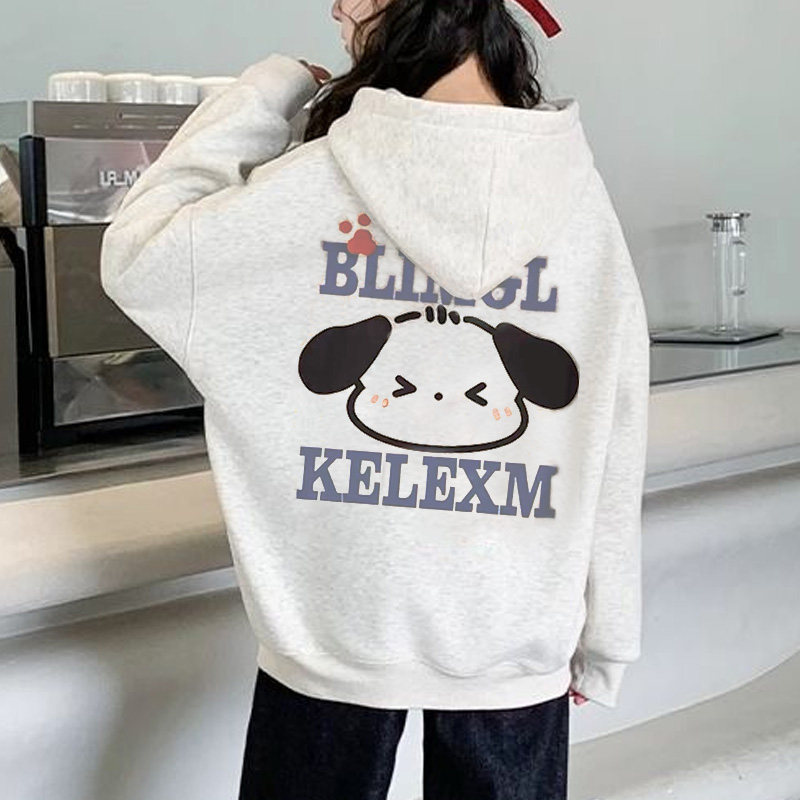 女童加绒卫衣连帽春秋新款印花
