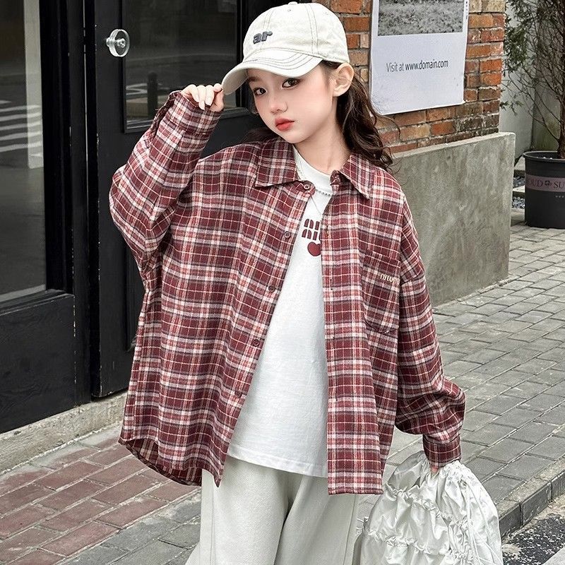 女童格子衬衫春秋新款韩版宽松