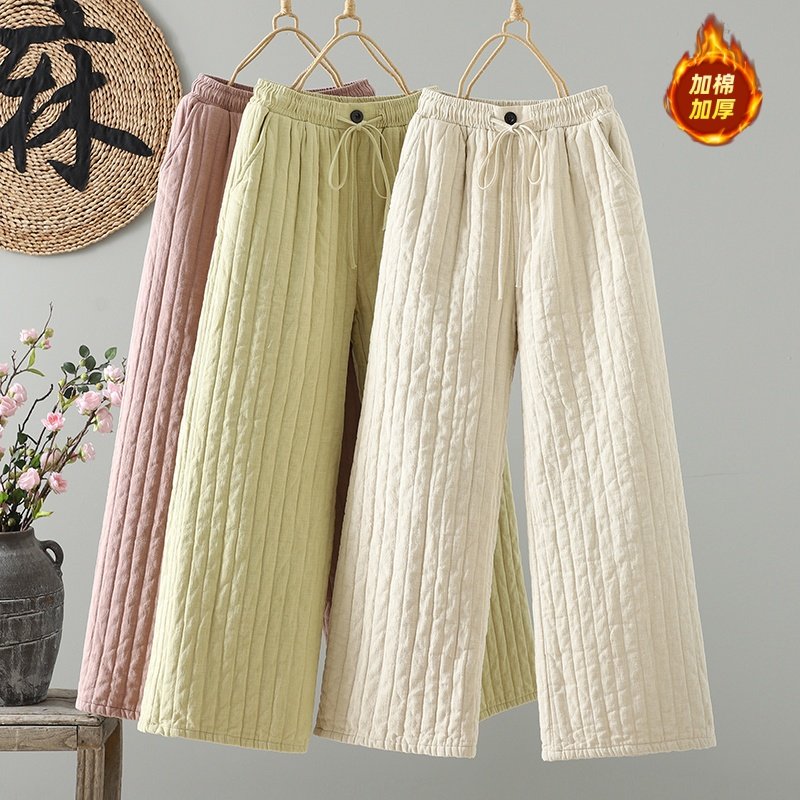 高端亚麻夹棉加厚保暖阔腿棉裤女冬季高腰显瘦垂感百搭休闲直筒裤,女装/女士精品,棉裤/羽绒裤,淘宝优惠券,粉丝福利购,淘宝优惠卷