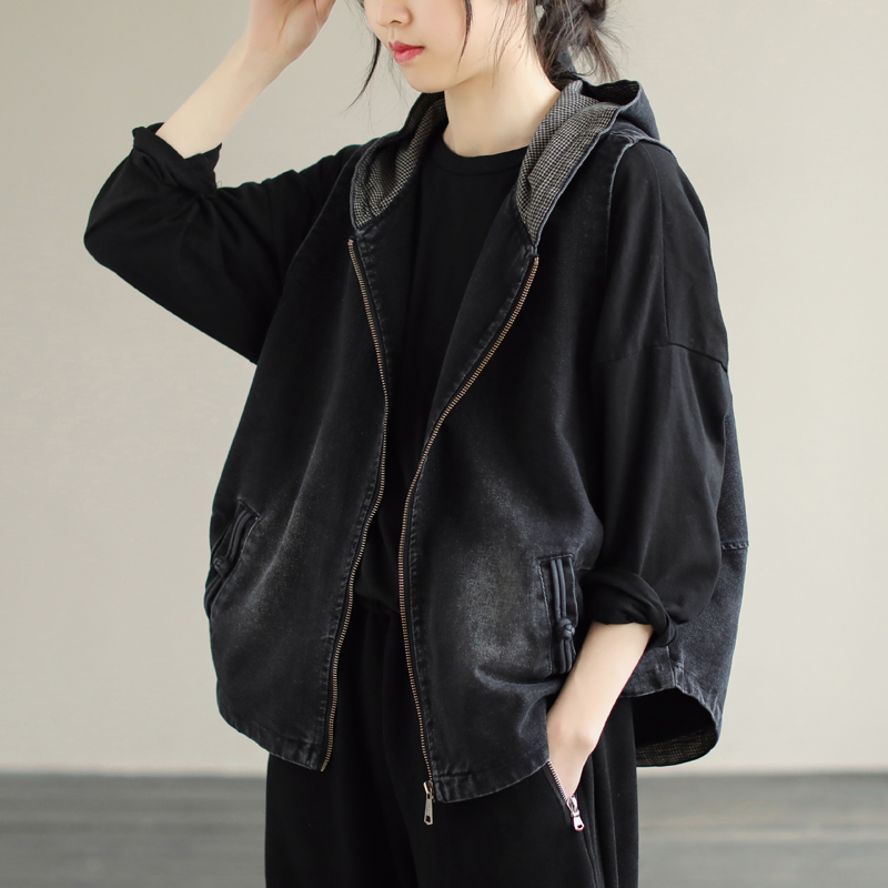 大码胖mm韩版连帽牛仔马甲外套女秋装休闲宽松百搭叠穿无袖上衣潮