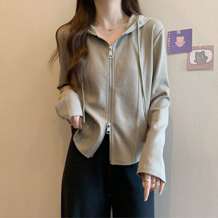 时尚连帽拉链卫衣外套女春秋大码胖mm宽松洋气开衫设计感小众上衣