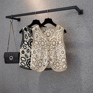 撤柜奥特莱斯清仓捡漏复古森系拼色钩花镂空无袖 马甲背心百搭上衣