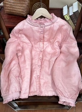 法式设计感荷叶边领夹棉衬衫外套女秋冬气质减龄轻薄保暖粉色棉服