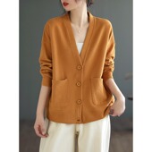 撤柜奥特莱斯清仓捡漏复古全棉V领短外套女休闲百搭大码 开衫 卫衣