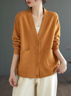 撤柜奥特莱斯清仓捡漏复古全棉V领短外套女休闲百搭大码开衫卫衣