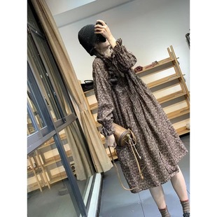 撤柜奥特莱斯清仓捡漏亚麻衬衫裙女春秋复古森系碎花褶皱连衣裙潮