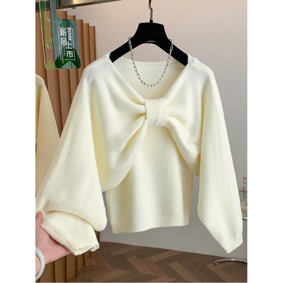 慵懒风蝴蝶结罩衫内搭吊带打底背心针织两件套女秋冬洋气百搭套装