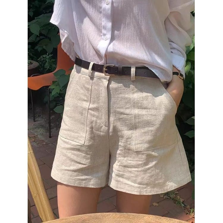 老钱风亚麻阔腿短裤女夏季新款棉麻直筒裤百搭高腰显瘦休闲三分裤