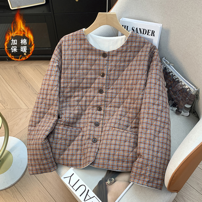 高级感格子羽绒棉服外套女冬季新款轻便保暖宽松显瘦百搭开衫上衣