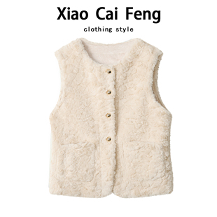 韩系温柔羊羔毛马甲短外套女秋冬休闲叠穿保暖仿皮草开衫马夹上衣