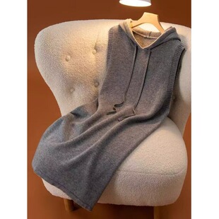 欧货时尚叠穿连帽坎肩背心连衣裙女秋冬抽绳设计感宽松针织中长裙