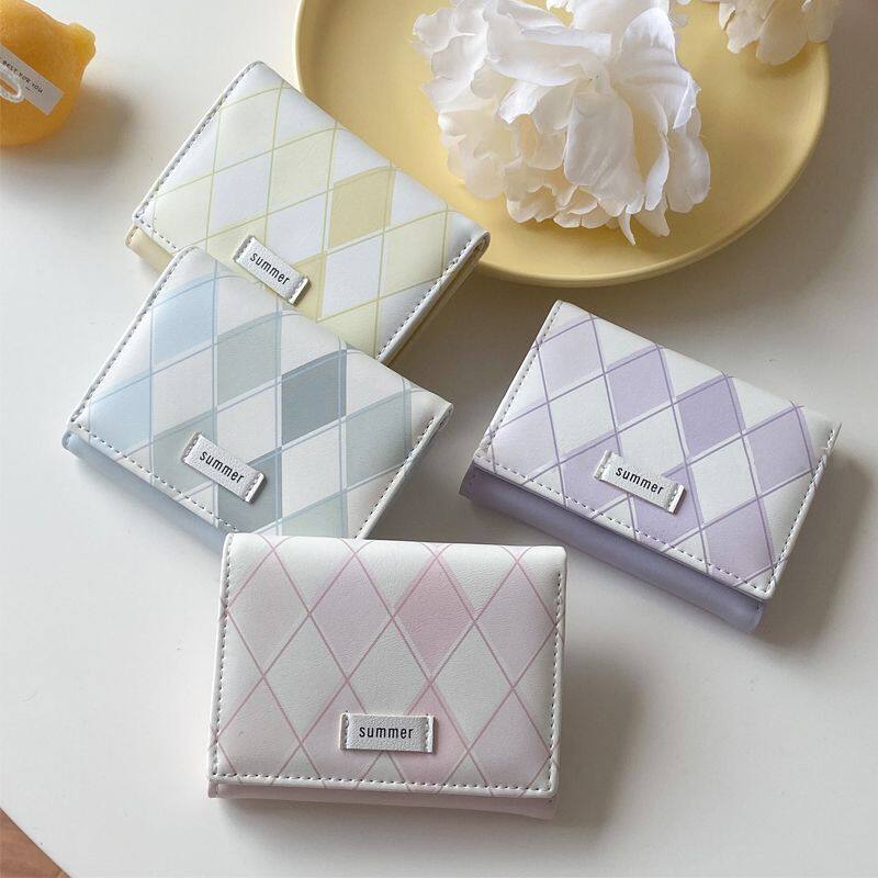 2022新款钱包简约卡包钱包二合一女士小众设计短款卡包学生菱格包