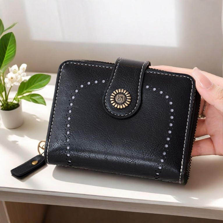 折叠卡包零钱包二合一荔枝纹简约钱包女士短款小巧多卡位学生钱夹