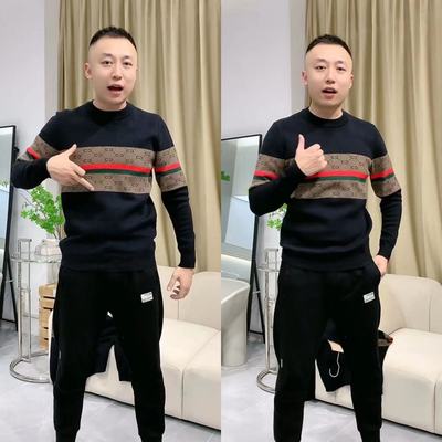 男士冬季拼接色毛衣帅气百搭男款