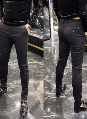 6095春季时尚百搭修身纯色小脚休闲裤商务轻奢休闲西裤潮流男裤子