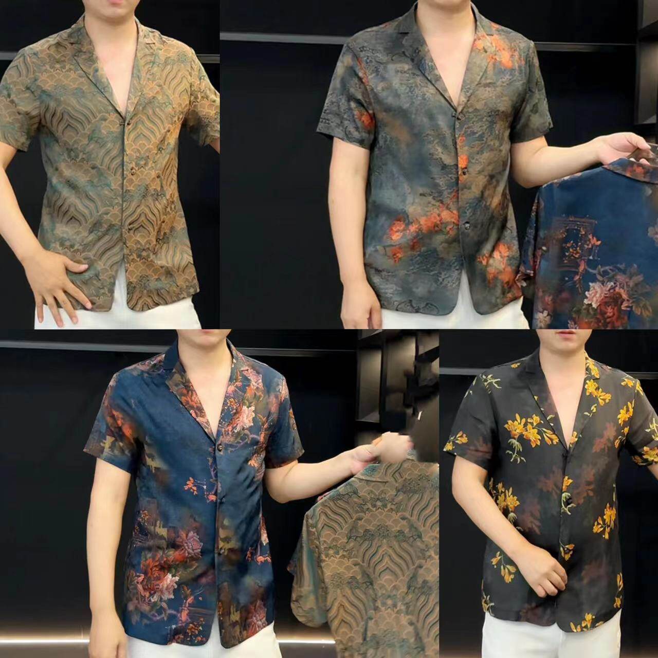 夏季男士新款时尚西服棉麻短袖中式唐装薄款外套休闲V领体恤上衣