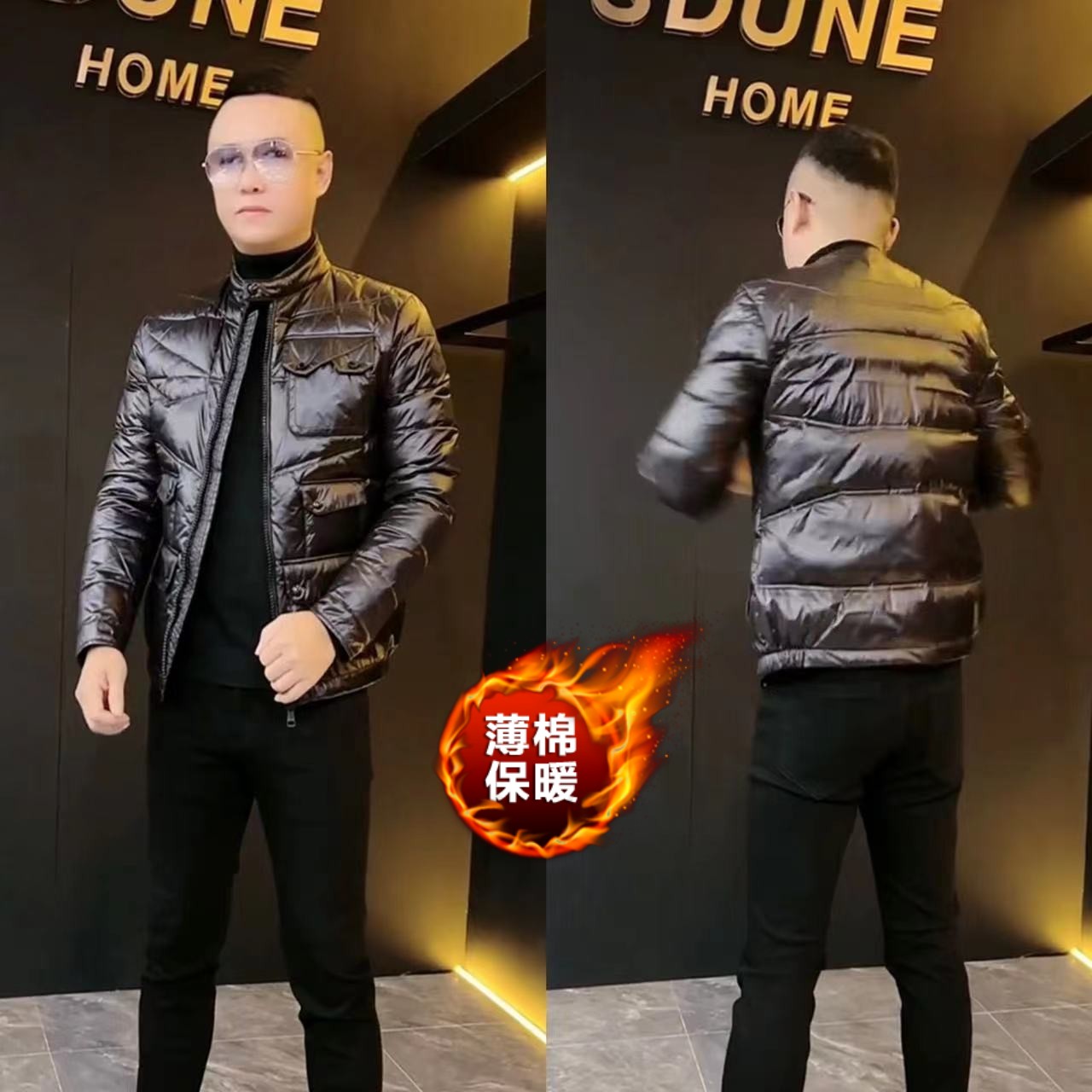 冬季男士新款黑色立领羽绒夹克