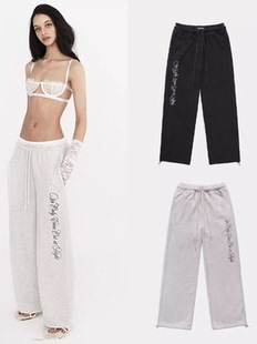 字母刺绣宽松运动裤 长裤 潮 子蕾丝边辣妹小众休闲裤 韩国badblood裤