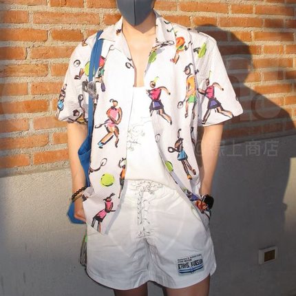 【Dhan线上商店】春夏泡泡纱系列衬衫假日风格涂鸦开衫翻领短袖