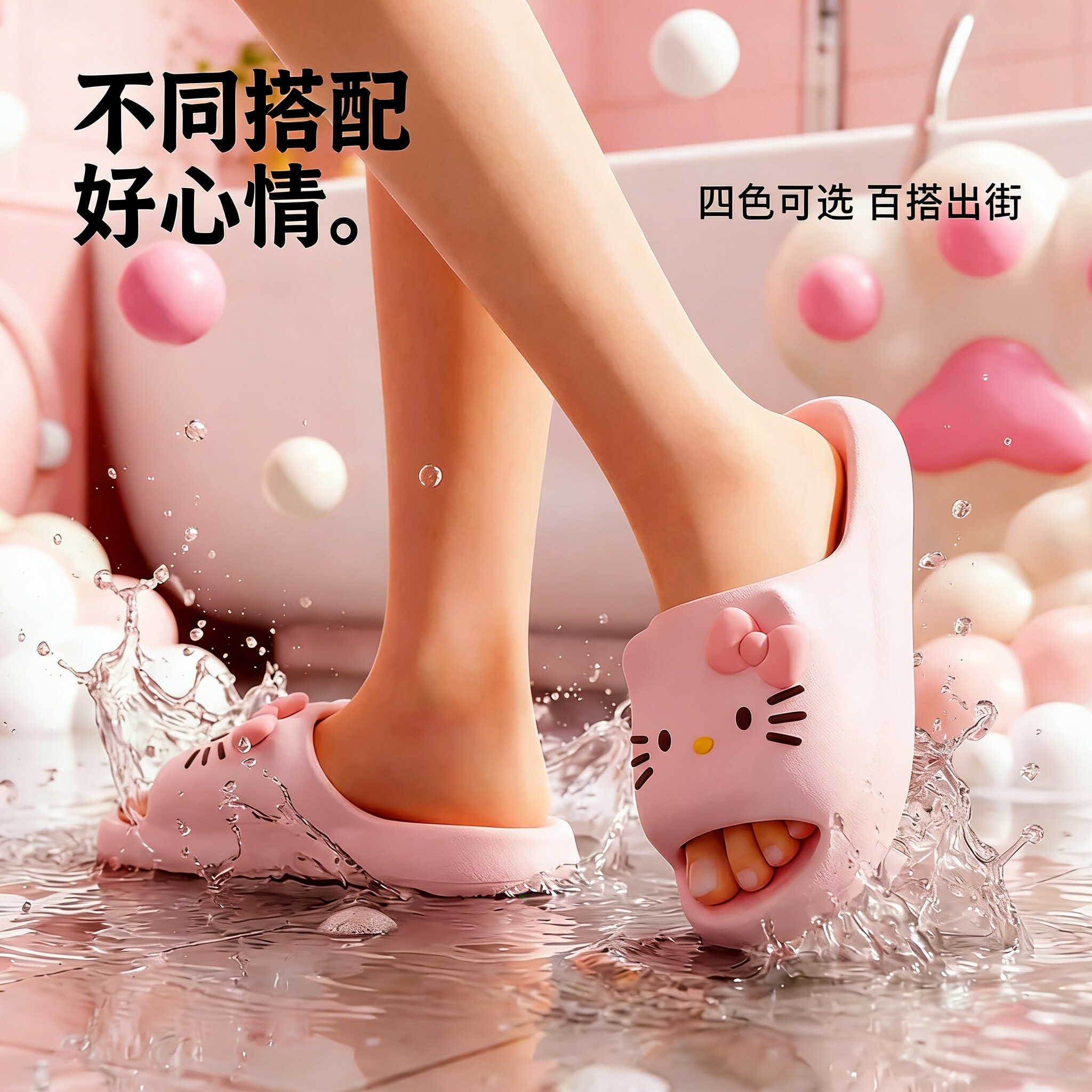 正版授权kitty猫凉拖鞋女款2026新款室内居家防滑外穿可爱拖鞋女