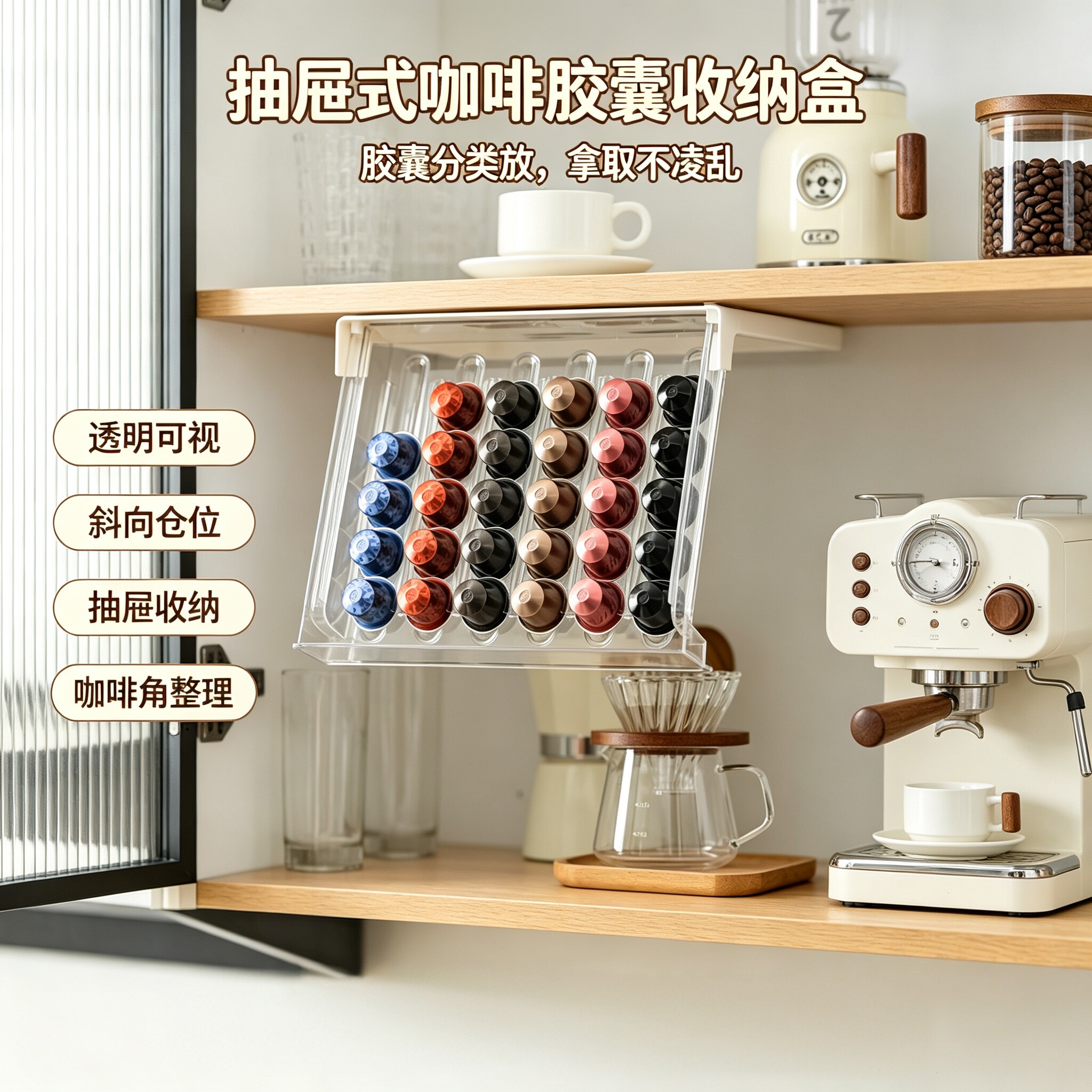 咖啡胶囊茶叶包带盖抽拉收纳盒