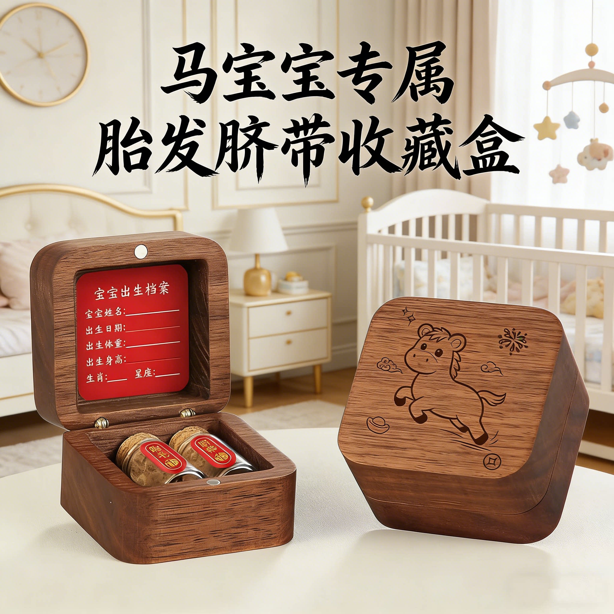 宝宝脐带胎毛收藏盒胎发纪念品肚脐带保存瓶新生婴儿百天满月礼物