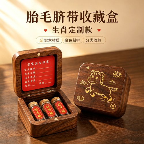 新生儿胎发脐带保存盒满月礼物
