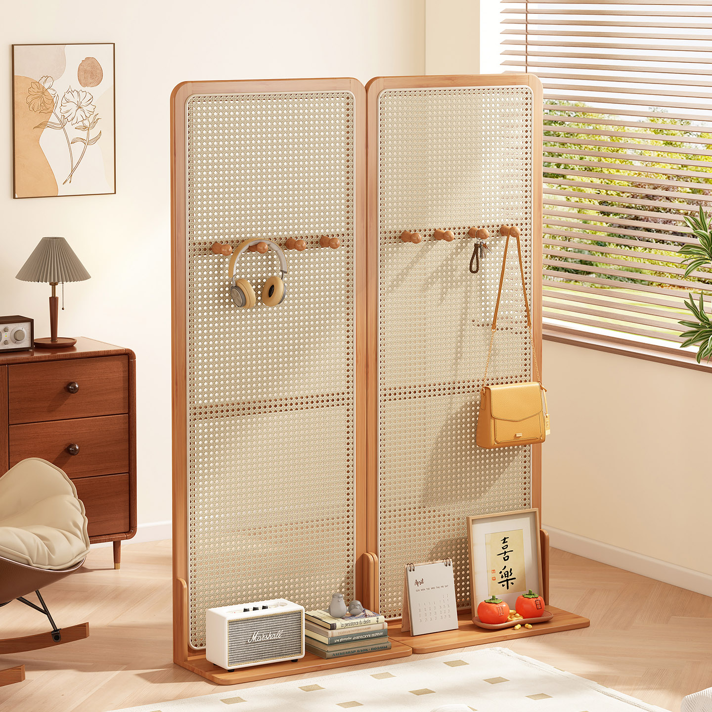 藤编矮屏风折叠移动隔断客厅假墙卧室简易遮挡家用茶室玄关置物架