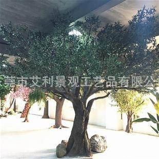 橄榄树绿植北欧风客厅酒店装饰树盆景人造大型塑料假树