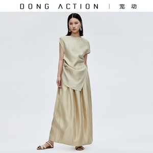 DongAction宠动 气质珍珠金上衣半袖中长款通勤居家半身裙套装