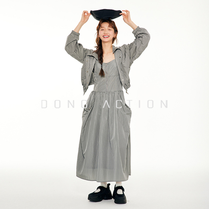 DongAction宠动 新款微皱肌理感轻薄连帽外套连衣裙防晒两件套