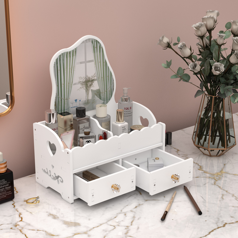 ins镜子化妆镜带抽屉式置物架
